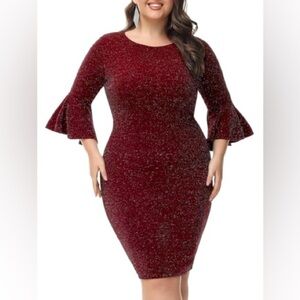 Plus Size Dress For Women Elegant Bell Sleeve Wedding Dresses 18 Plus Wine